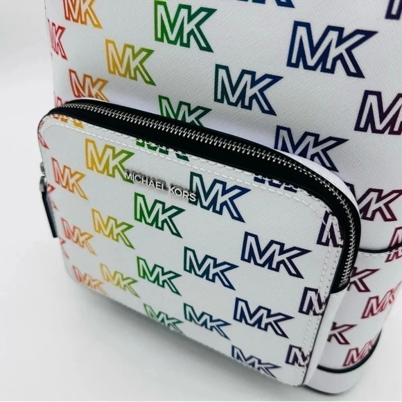 Michael Kors Cooper Commuter Medium Sling Bag Backpack MK Rainbow Optic White - Picture 13 of 14